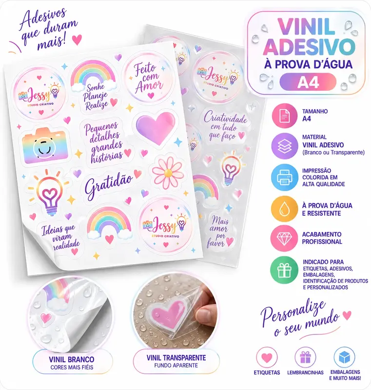 Folha de Vinil Adesivo à Prova d’Água - A4