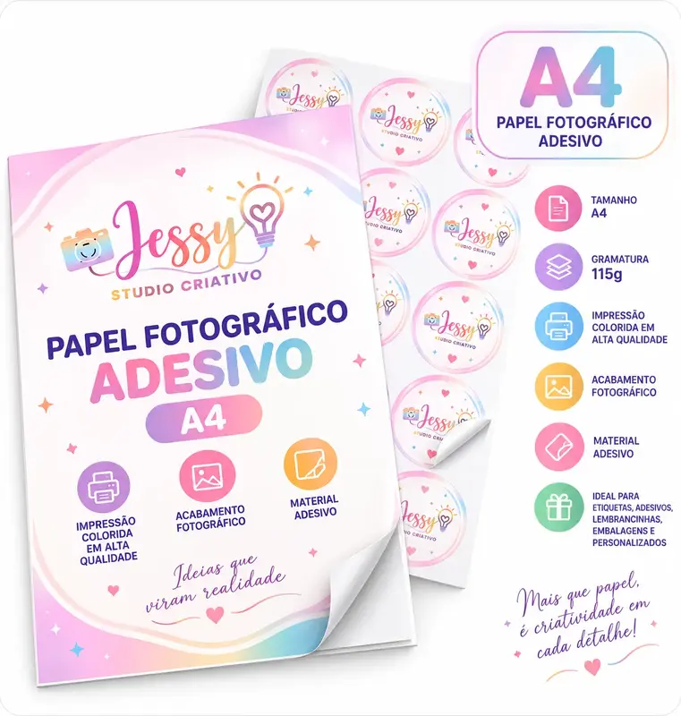 Folha de Papel Fotográfico Adesivo 115 gr - A4