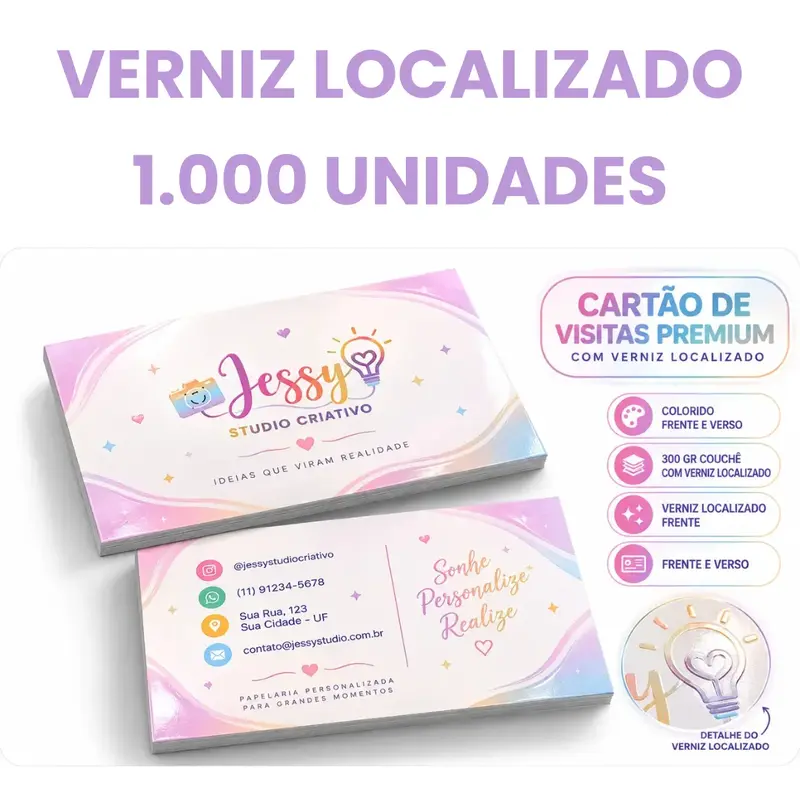 Cartão de Visita Premium Verniz Localizado Frente e Verso / Frente - 1.000 unidades