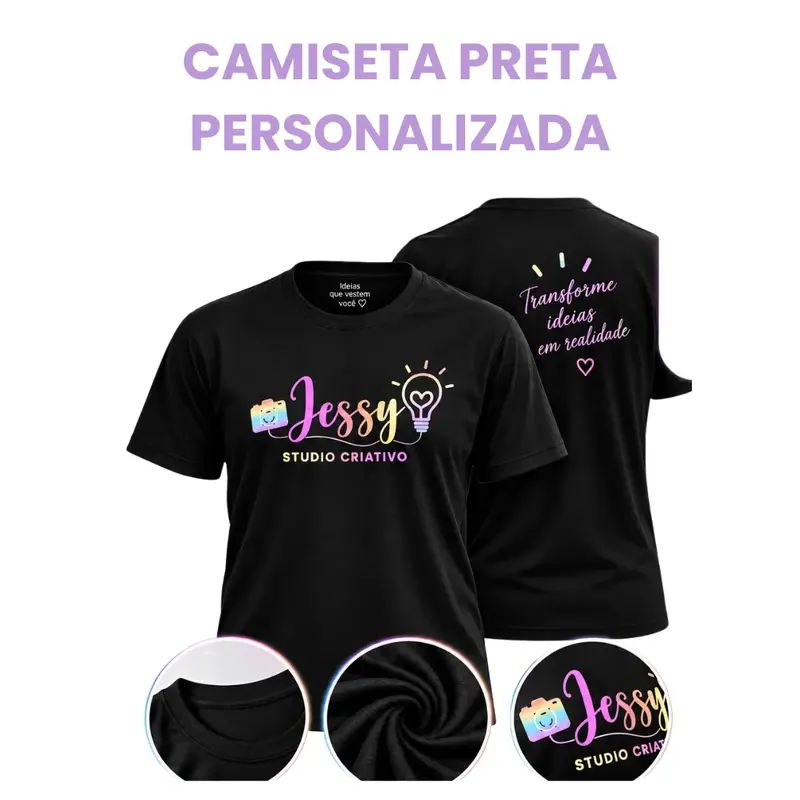Camiseta Preta Personalizada com Adesivo