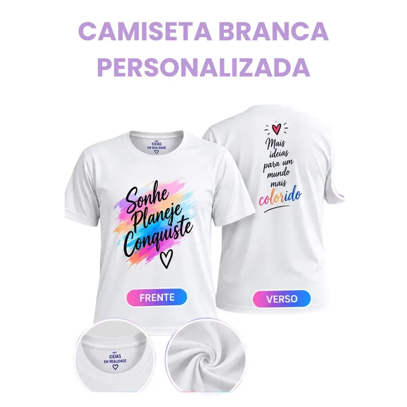 Camiseta Branca 100% Poliéster Personalizada - Sublimação
